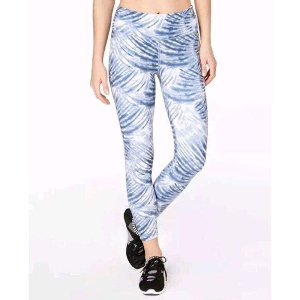 Ideology Womens Large Ankle Leggings Navy Blue White‎ Tye Dye Athleisure